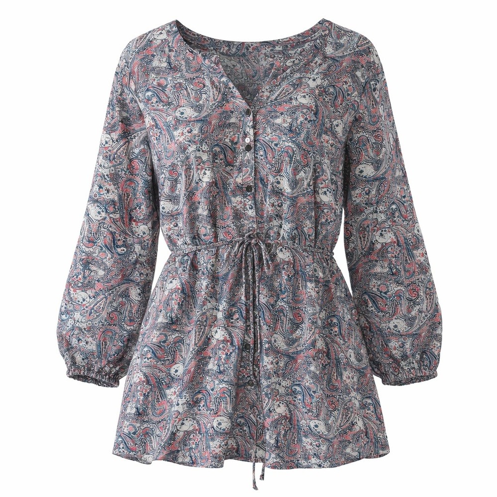 Ten Ten Paisley Blouse Button Down Long Sleeve Tunic Top Tie‎ Waist Pink Blue 2X